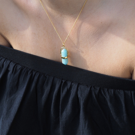 Naszyjnik - Amazonit sopel w okuciu na łańcuszku złoconym