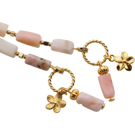 Naszyjnik z kwiatem - Opal Różowy i srebro złocone