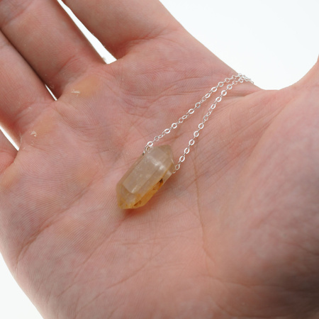 Naszyjnik - Cytryn (Kwarc Żółty) sopel  na łańcuszku srebrnym