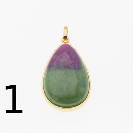 Zawieszka - Zoisyt z Rubinem łza w srebrze złoconym