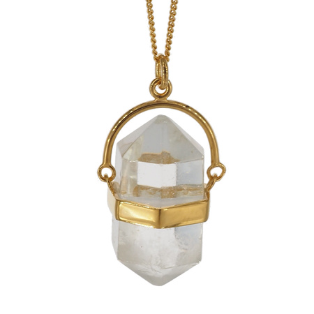 Naszyjnik - Kryształem Górskim sopel w okuciu na łańcuszku złoconym