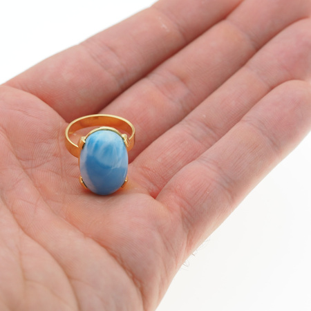 Pierścionek regulowany - owalny Larimar 19x13 mm w srebrze złoconym