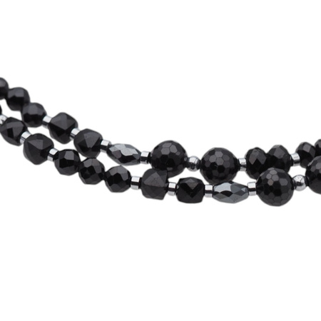 Naszyjnik długi - Turmalin czarny, Onyks, Hematyt i srebro rodowane