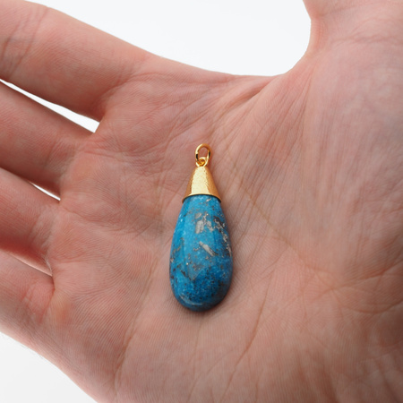 Zawieszka - Turkus łza 35x16 mm w złoconym srebrze młotkowanym
