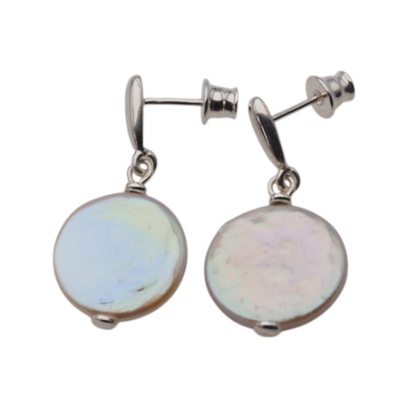 Kolczyki - fioletowe, okrągłe Perły Keshi w srebrze