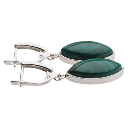 Kolczyki - malachit markiza w srebrze