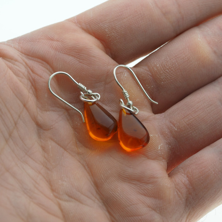 Kolczyki - koniakowy Bursztyn krople i srebro