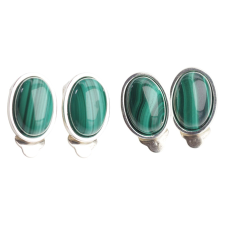 Klipsy - Malachit owalny w srebrze