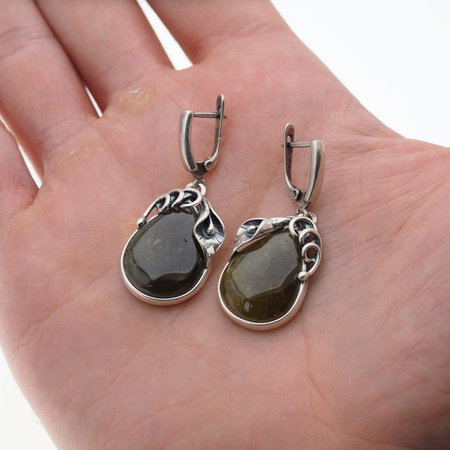 Kolczyki z zielonym Granatem w srebrze oksydowanym