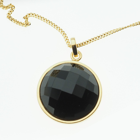 Naszyjnik srebrny złocony - cięty Onyks okrągły na łańcuszku