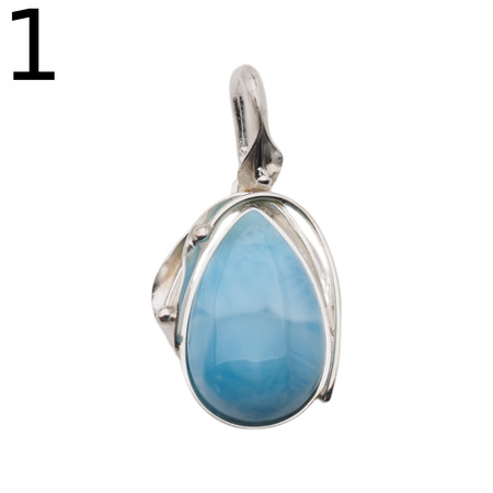 Zawieszka - larimar łza w srebrze z liśćmi