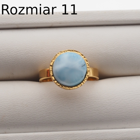 Pierścionek regulowany - okrągły Larimar 10 mm w srebrze złoconym