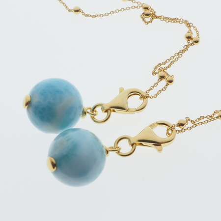 Naszyjnik na łańcuszku - larimar charms kulka 12mm w srebrze złoconym