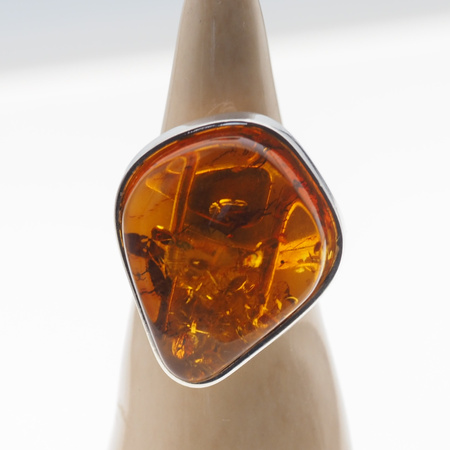 Pierścionek regulowany - Koniakowy Bursztyn w srebrze