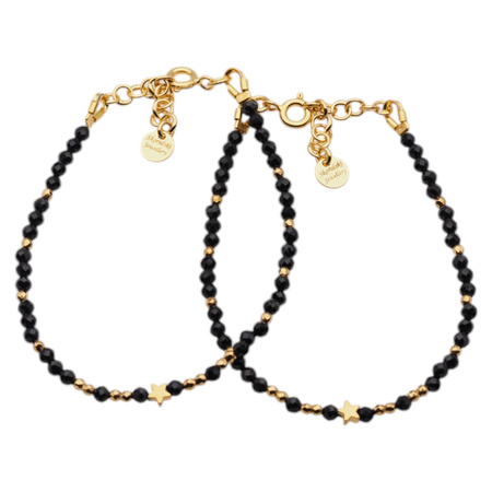 Bransoletka regulowana - Turmalin czarny, gwiazdki i srebro złocone (świąteczne)