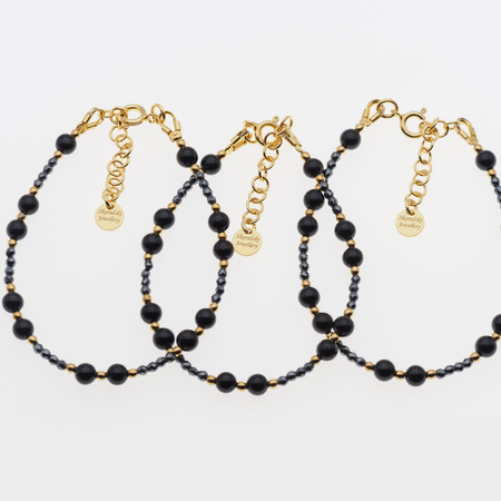 Bransoletka regulowana - Turmalin czarny, Hematyt i srebro złocone