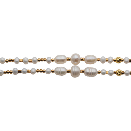 Naszyjnik długi - Białe, szare Perły hodowane i srebro złocone