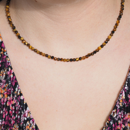 Naszyjnik - Tygrysie Oko fasetowane kulki i srebro złocone