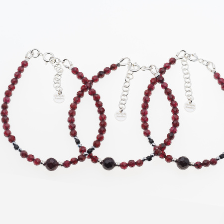 Bransoletka - Granat, Turmalin czarny, Hematyt i srebro