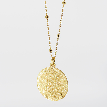 Naszyjnik z młotkowaną, okrągłą blaszką - srebro złocone