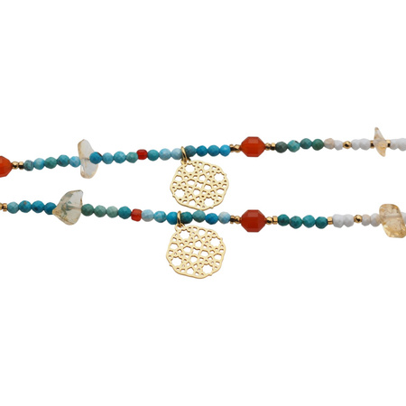 Naszyjnik - turkus, onyks, cytryn, hematyt i srebro złocone