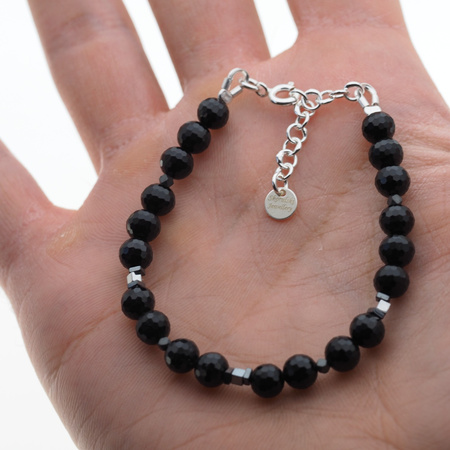 Bransoletka - Turmalin czarny, Hematyt i srebro