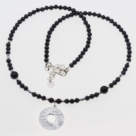 Naszyjnik - Spinel fasetowane kulki, Hematyt i srebro