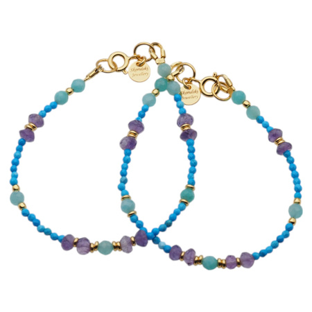 Bransoletka - Turkus, Amazonit, Ametyst i srebro złocone