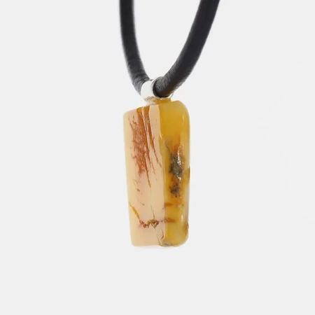 Naszyjnik  na rzemieniu - surowy Bursztyn mleczny