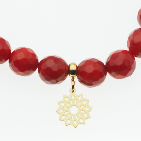 Bransoletka 19 cm - cięty Koral czerwony kulki i srebro złocone