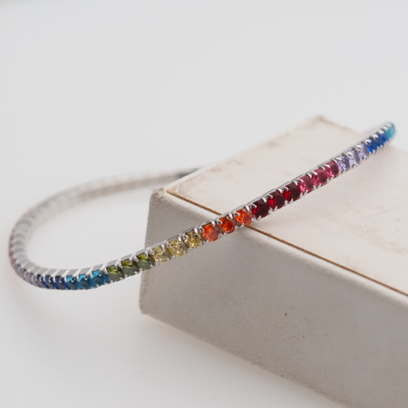 Bransoletka sprężynująca - kolorowe cyrkonie w srebrze