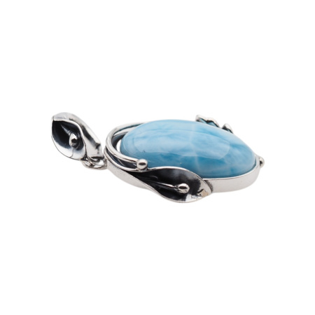 Zawieszka - larimar owal w srebrze oksydowanym z liśćmi