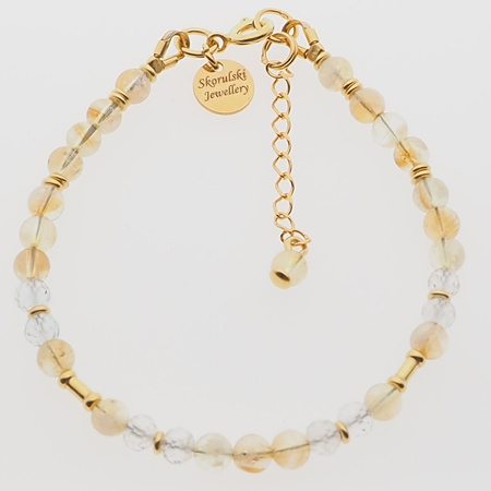 Bransoletka - Cytryn kulki i srebro złocone