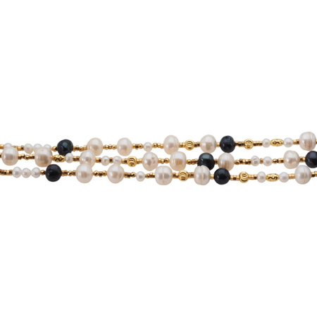 Naszyjnik - Białe, granatowe Perły hodowane i srebro złocone