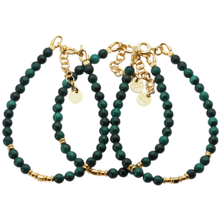 Bransoletka - malachit kulki i srebro złocone