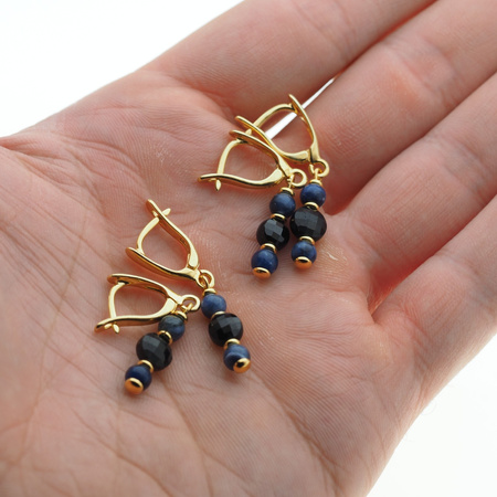 Kolczyki - Sodalit, Turmalin kulki w srebrze zloconym