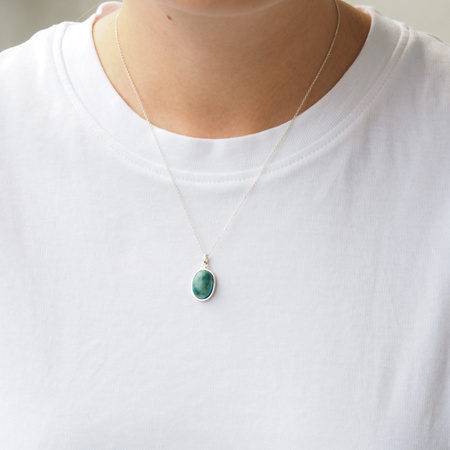 Zawieszka - Chryzokola owal 14x10 mm w srebrze