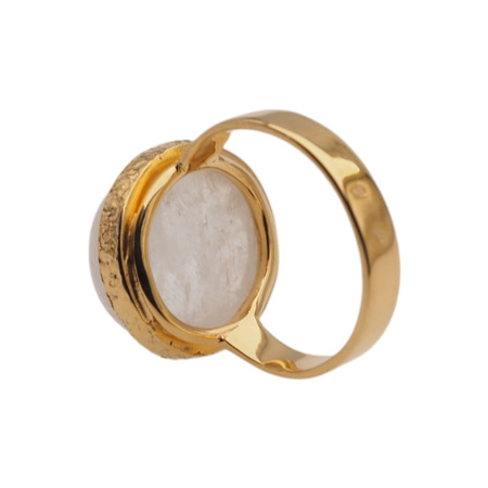 Pierścionek - Kamień Księżycowy koło i srebro złocone, młotkowane