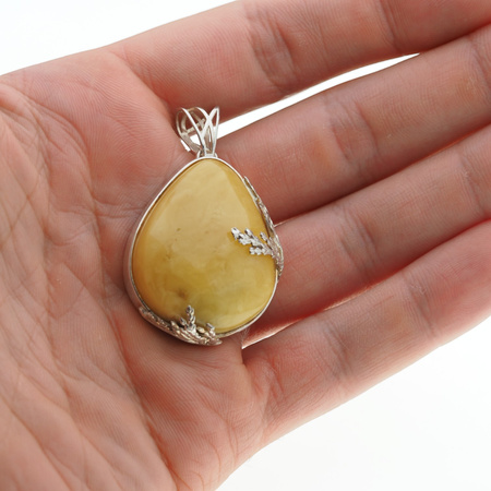 Zawieszka - Bursztyn mleczny łza w srebrze