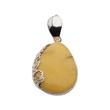 Zawieszka - Bursztyn mleczny łza w srebrze