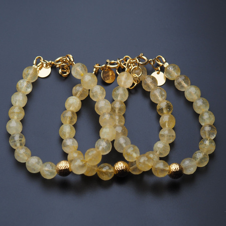 Bransoletka - Cytryn cięte kulki 8mm i srebro złocone