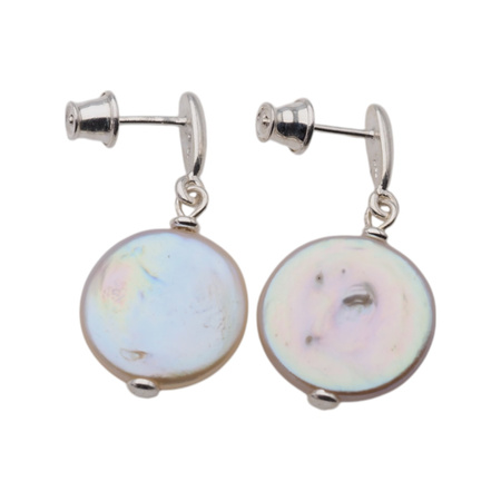 Kolczyki - fioletowe, okrągłe Perły Keshi w srebrze