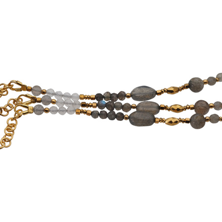 Bransoletka - Labradoryt, kryształ górski hematyt i srebro złocone