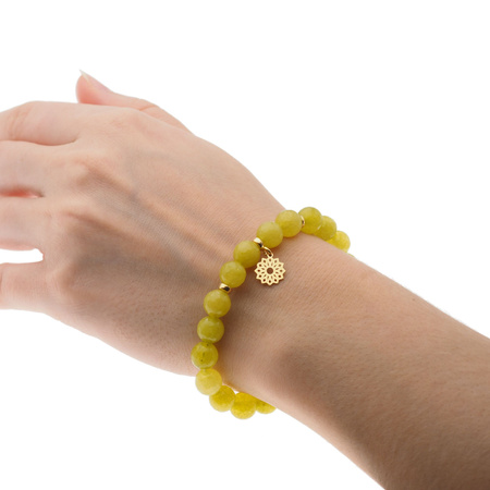 Bransoletka 17,5 cm - cięty Jadeit zielony kulki i srebro złocone