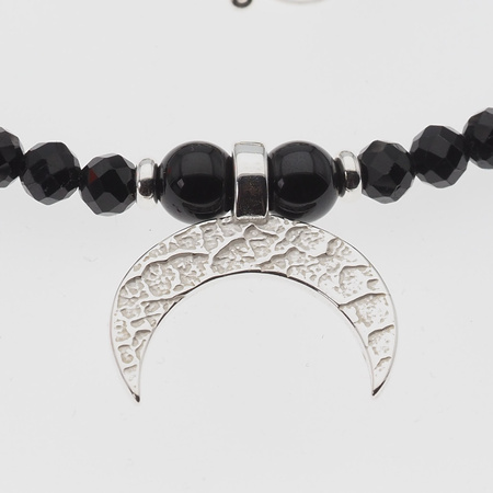 Naszyjnik regulowany - Turmalin czarny kulki, zawieszka księżyc i srebro