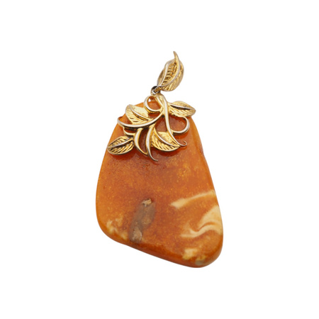 Zawieszka - surowy Bursztyn mleczny i srebro złocone