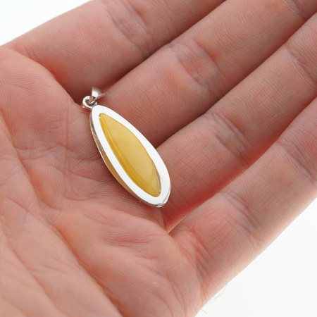 Zawieszka - Bursztyn mleczny markiza w srebrze