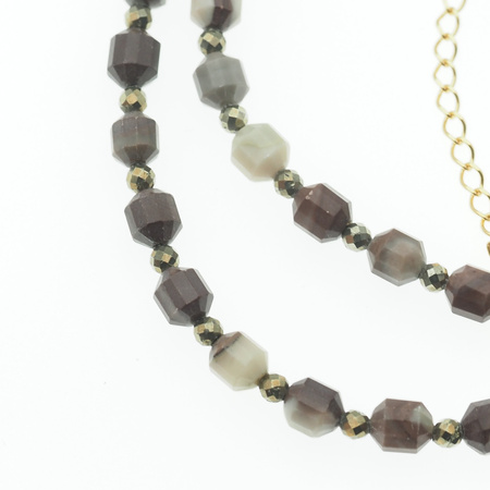 Naszyjnik regulowany - Agat kawowy (coffe) i srebro złocone