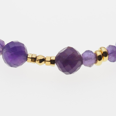 Bransoletka regulowana - Ametyst fasetowany, hematyt i srebro złocone