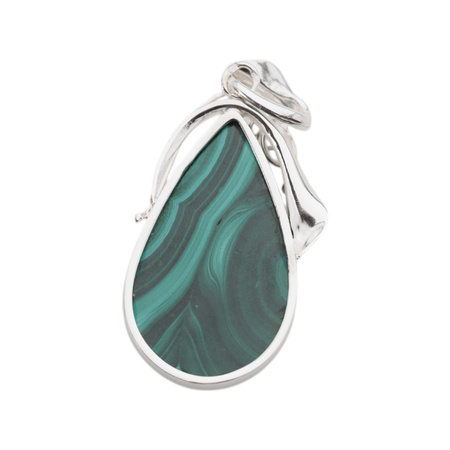 Zawieszka malachit łza w srebrze z liśćmi